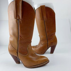 Frye Tall Tan Brown Leather Heel Boots Size 5